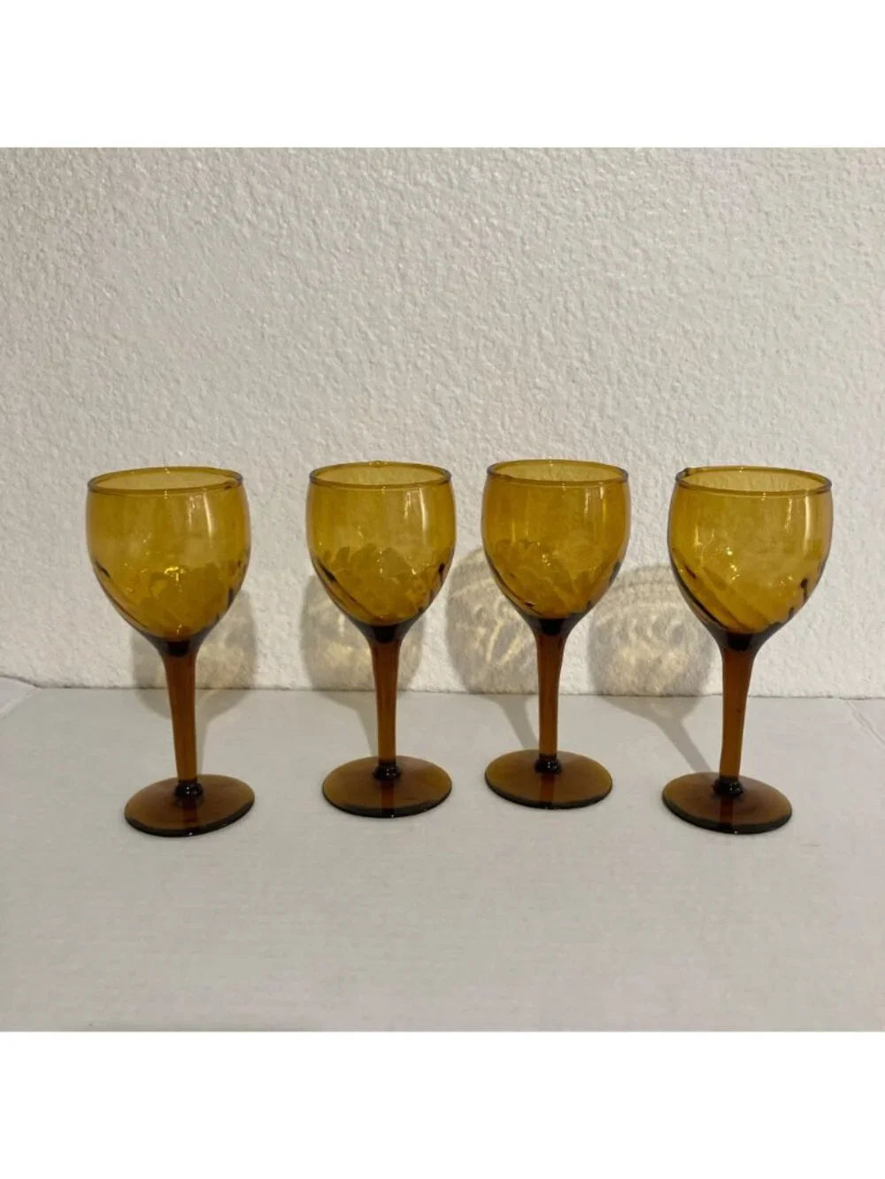 Vintage Amber Glass Empoli Style Wine Cordial Glasses Set Of 4